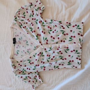 Short sleeve v-neck cherry & polka dot print cardigan